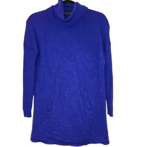 Claudia Nichole 100% Cashmere Turtleneck Tunic Sweater Royal Blue Size S Pockets